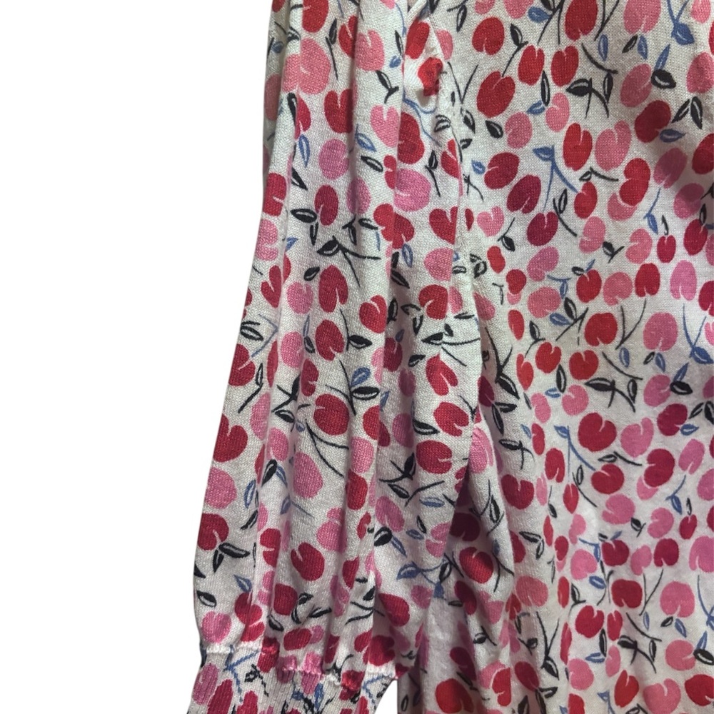 LOFT Cherry Print Women’s L Button Up Half Sleeve Lightweight Sweater - Picture 4 of 5